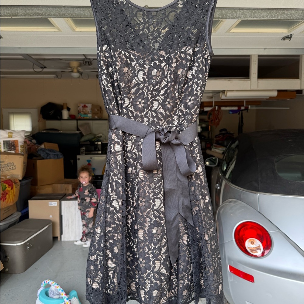 Betsy & Adam Black Lace Midi Dress